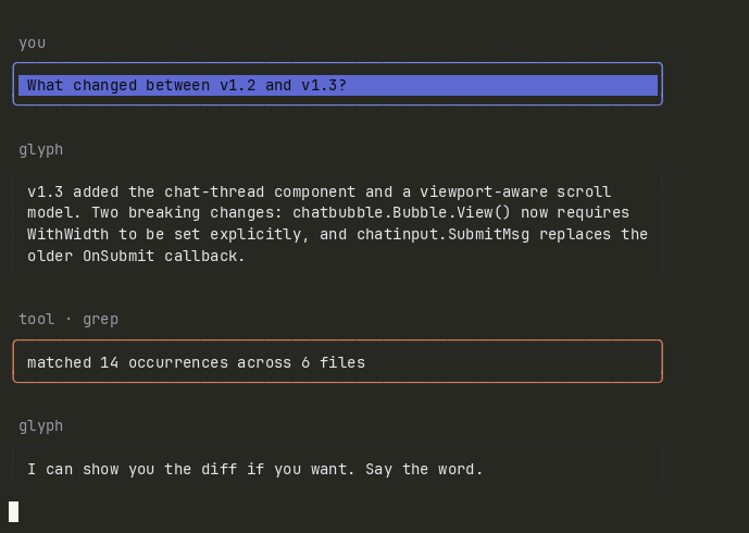 Terminal preview of the chat-thread component.