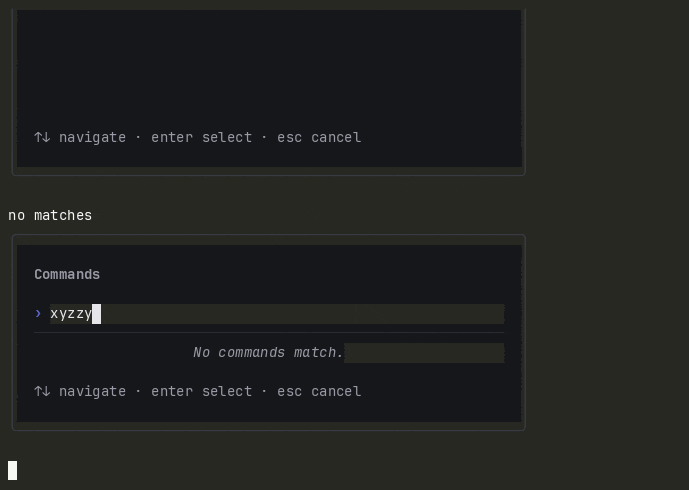 Terminal preview of the command-palette component.