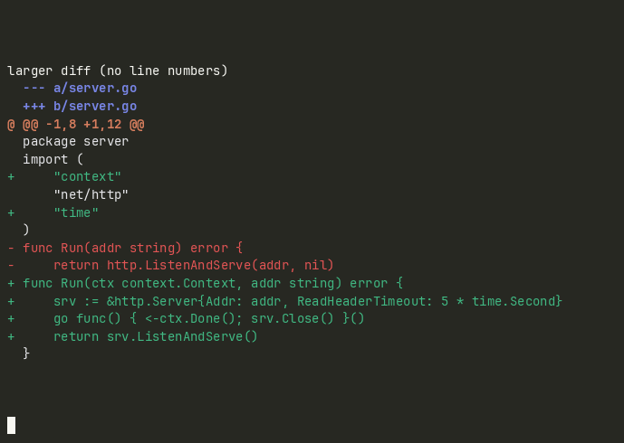 Terminal preview of the diff-view component.