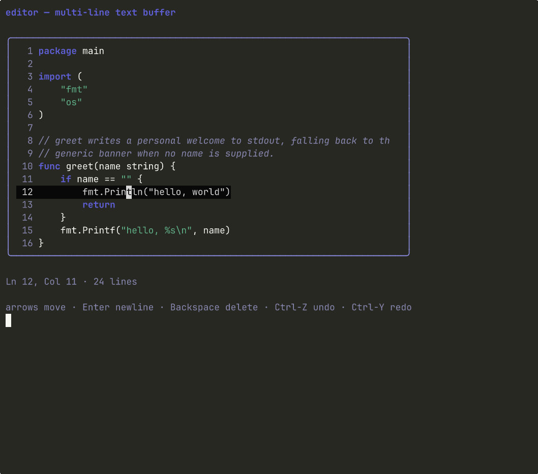 Terminal preview of the editor component.