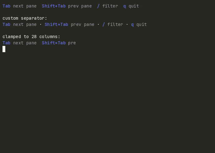 Terminal preview of the key-hints component.