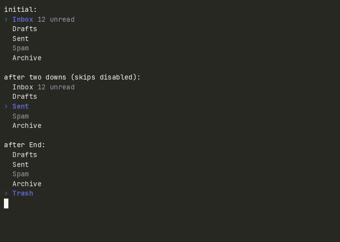 Terminal preview of the list component.