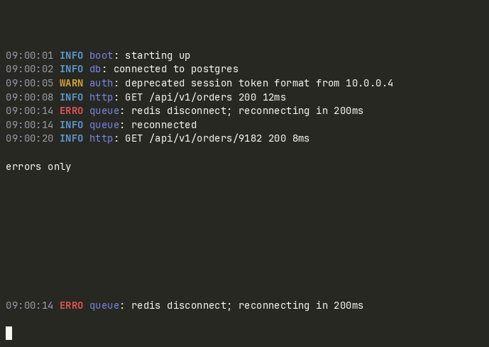 Terminal preview of the log-stream component.