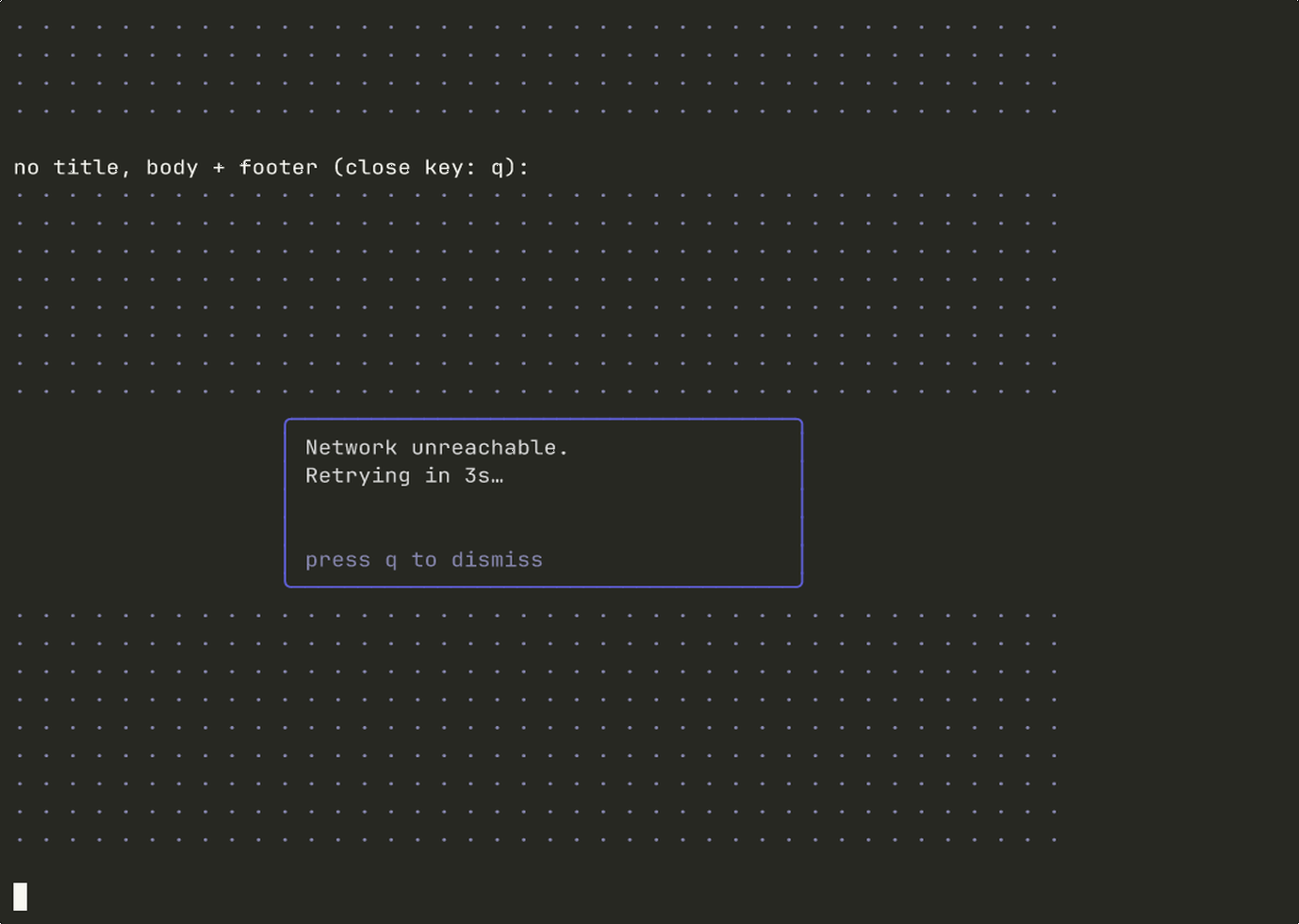 Terminal preview of the modal component.