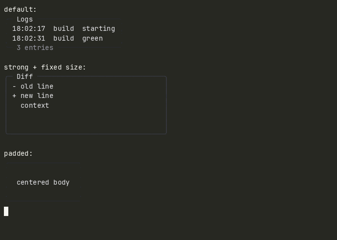 Terminal preview of the panel component.