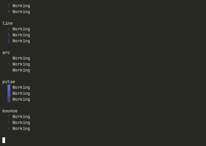 Terminal preview of the spinner component.