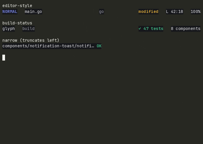 Terminal preview of the status-bar component.