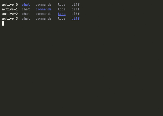 Terminal preview of the tabs component.